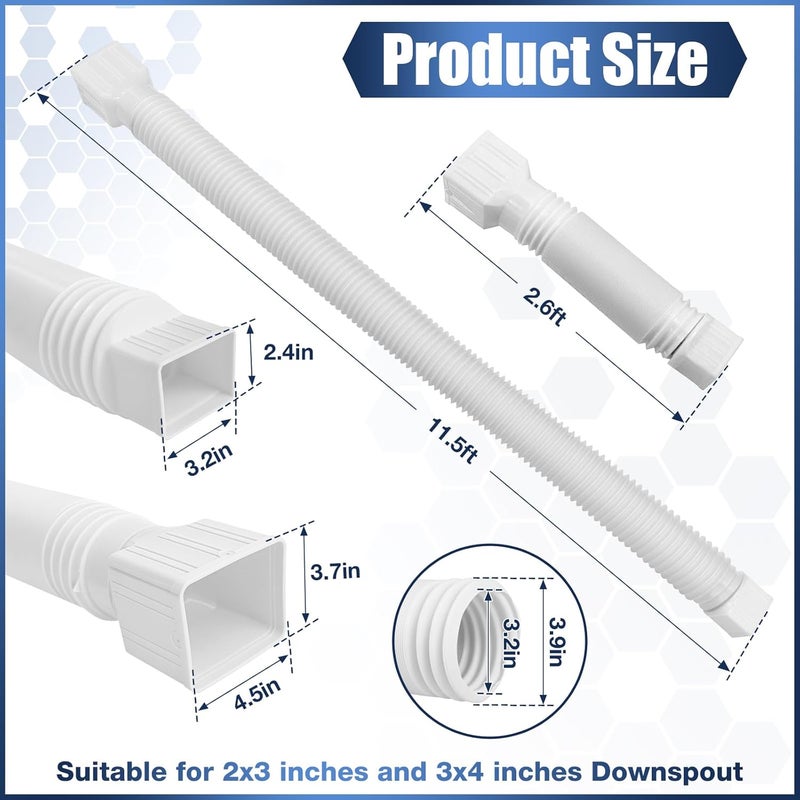Loyala 2PCS 11.5ft Gutter Downspout Extensions Flexible Drain Downspout Extender Gutter Connector Rainwater Drainage Expandable up to 11.5ft (White) - Image 2